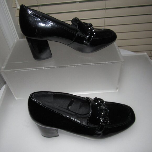 AK Anne Klein Treasure Black Patent Loafer Block Heels Size 6.5M | Minimalist - Picture 4 of 7